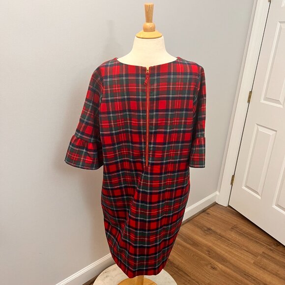 Vineyard Vines Greenwich Red Plaid Ruffle Sleeve Shift Dress Sz 18 - Picture 8 of 14